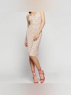 Reformation Crimini Rose Print Floral Mido slit Dress